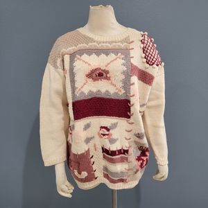 Vtg Damart wool knit patchwork sweater M